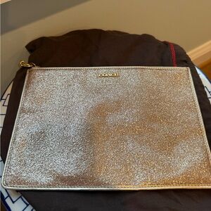 Coach Glitter Metallic Gold Zip Wristlet Clutch